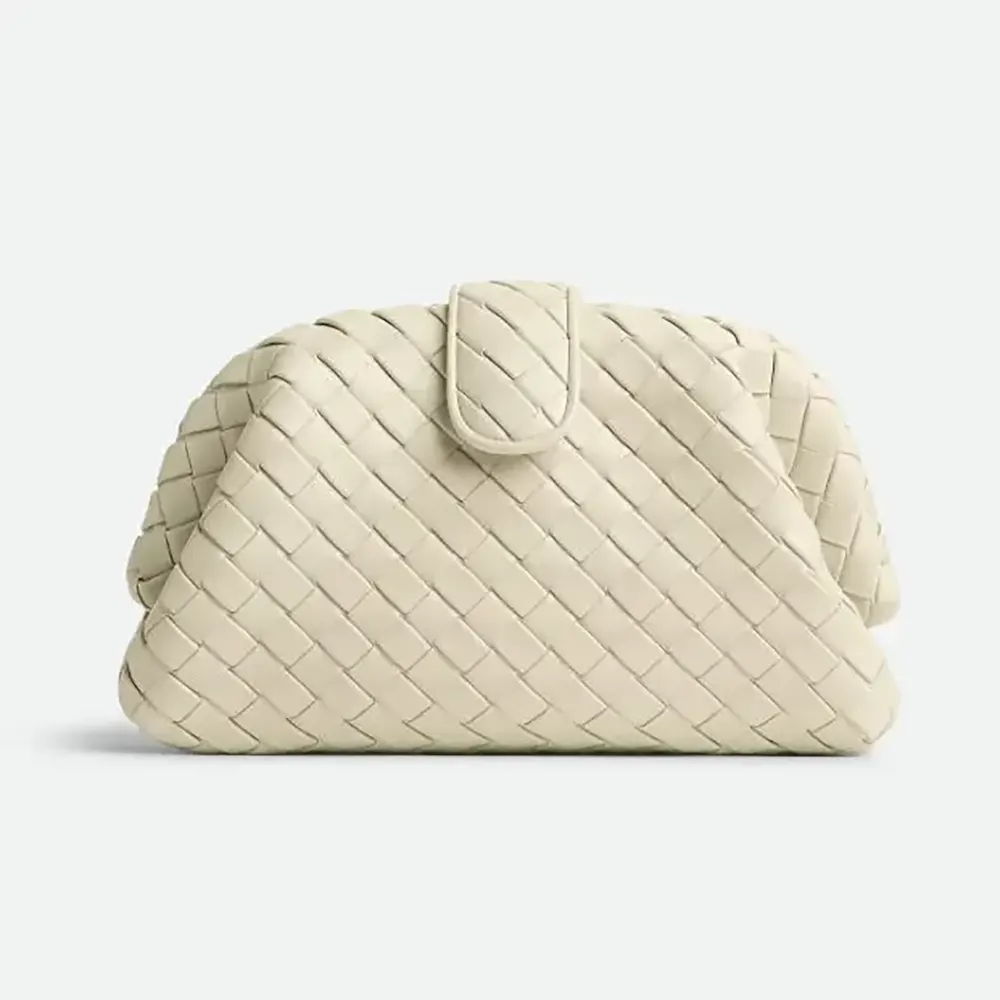 Front view of Bottega Veneta Women Teen Lauren 1980 With Chain-White