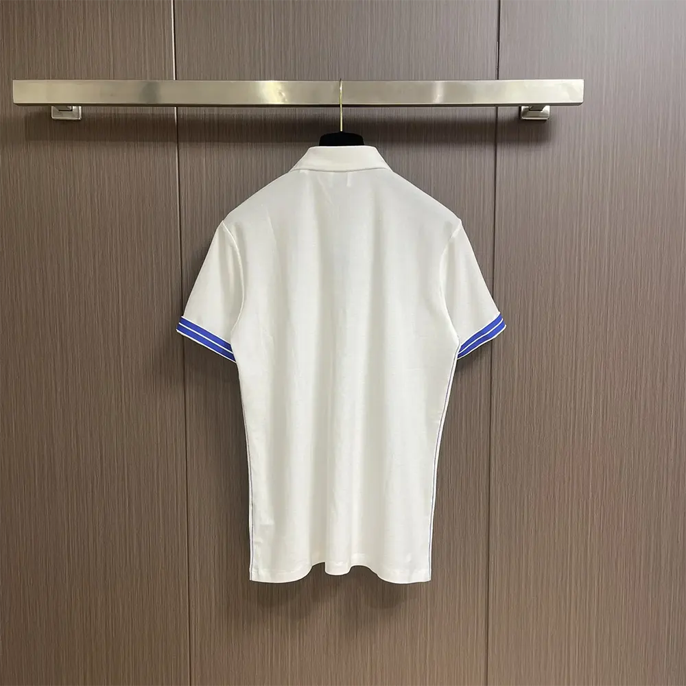 Side angle of slim fit Burberry Men Cotton Polo Shirt-White