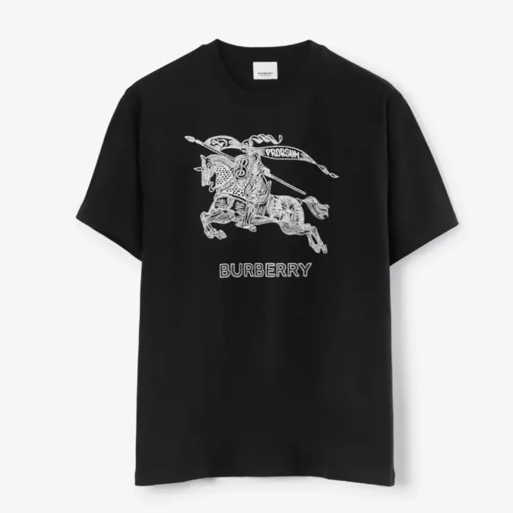Front view of Burberry Men EKD Cotton T-shirt-Black on mannequin