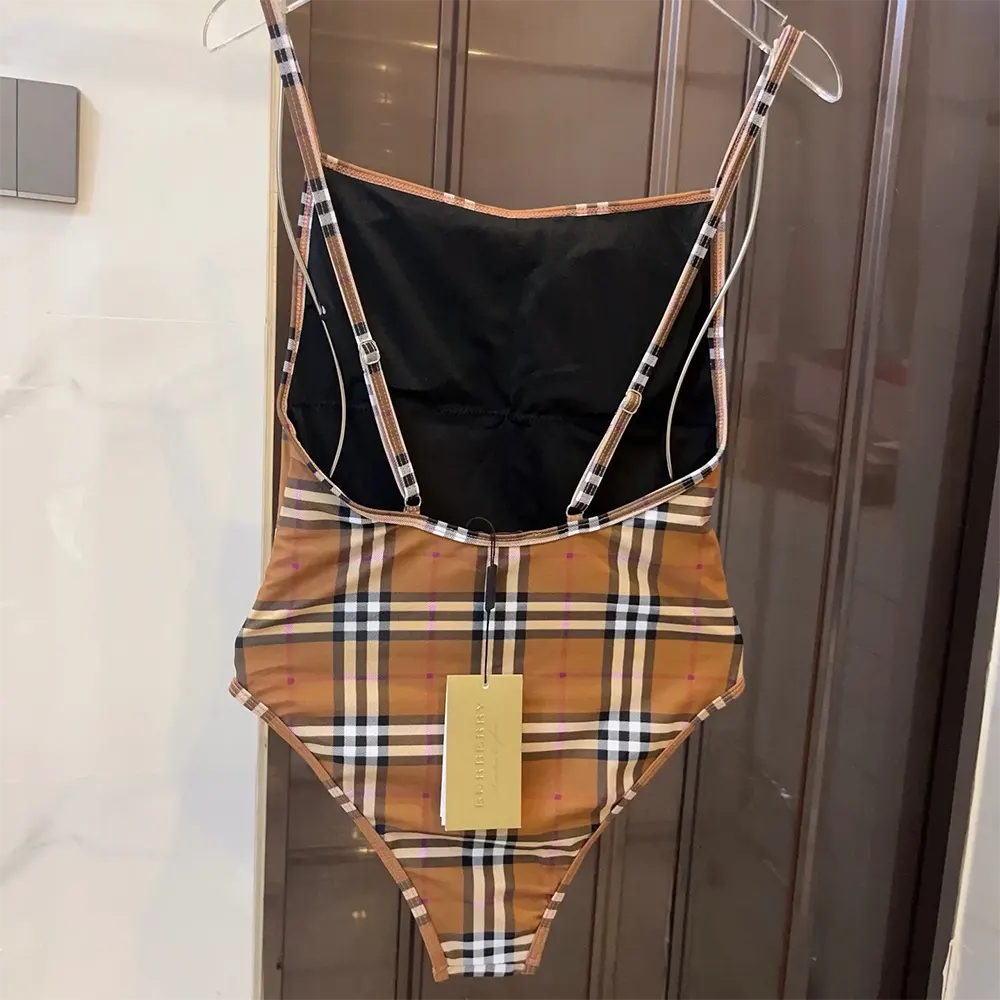 Side angle showing silhouette of Burberry Women Check Swimsuit