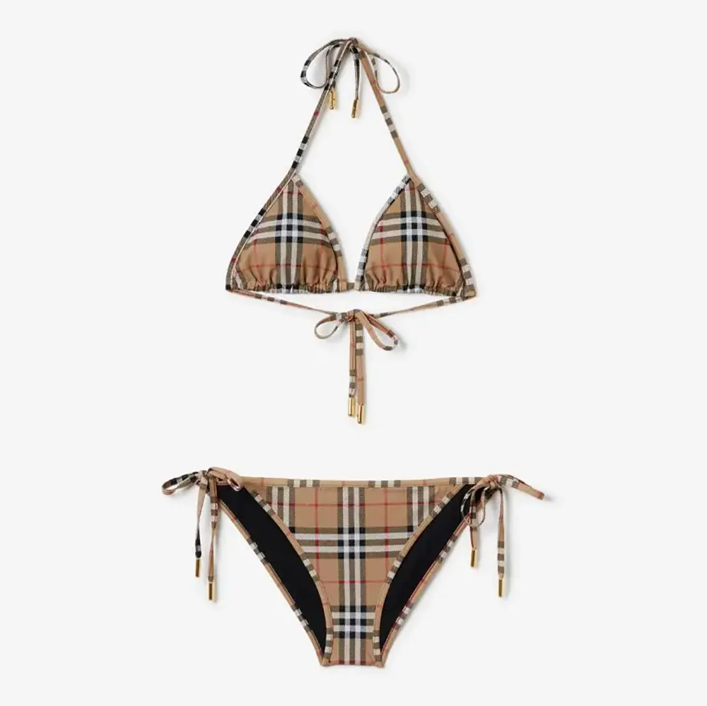 Front view of Burberry Women Check Triangle Bikini showing pattern