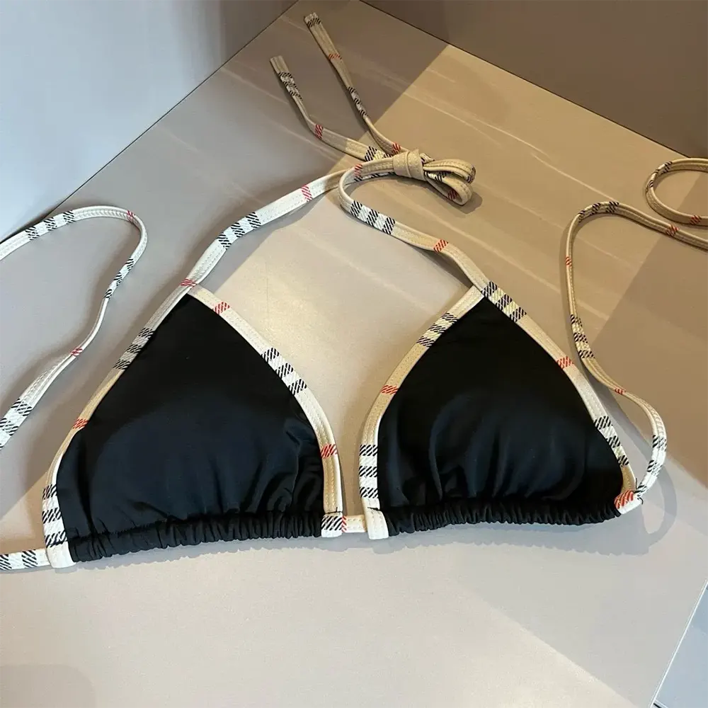 Burberry Women Check Trim Triangle Bikini-Black - image 4