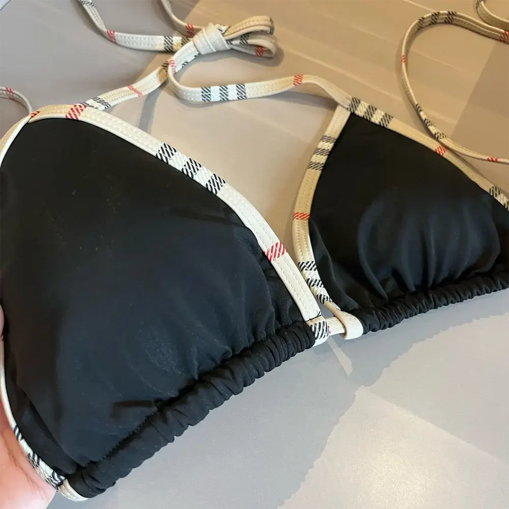 Burberry Women Check Trim Triangle Bikini-Black - image 5