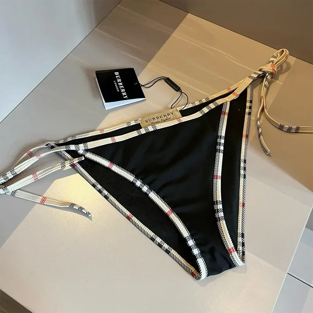 Burberry Women Check Trim Triangle Bikini-Black - image 7