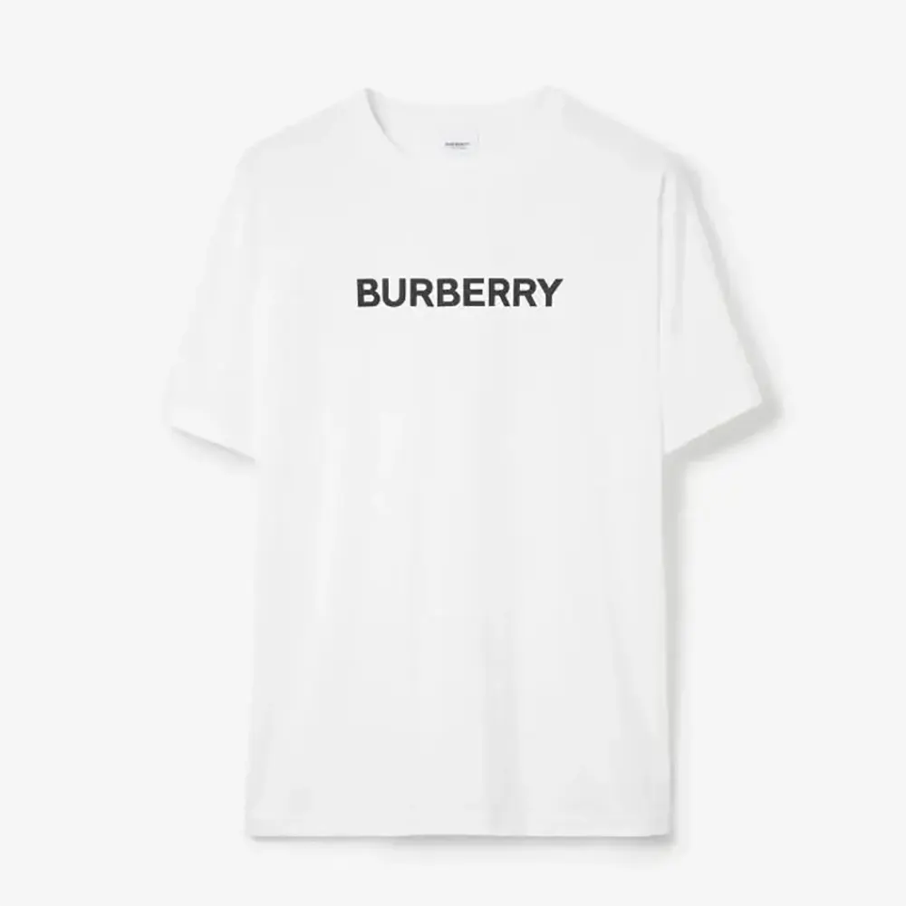 Front view of Burberry Women Logo Cotton T-shirt-White showing logo print