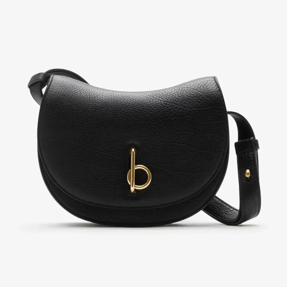 Front view of Burberry Women Mini Rocking Horse Bag-Black with leather and check details