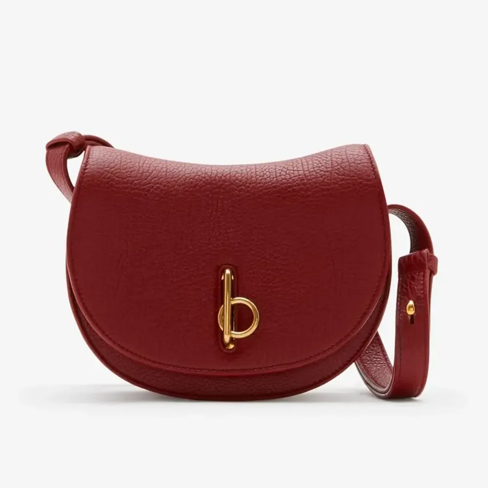 Front view of Burberry Women Mini Rocking Horse Bag-Maroon with flap closed