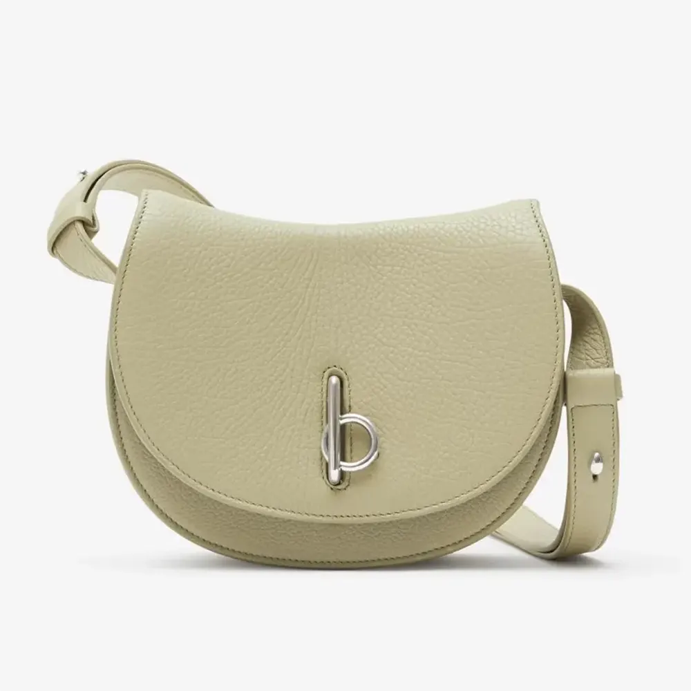 Front view of Burberry Women Mini Rocking Horse Bag-White with gold emblem