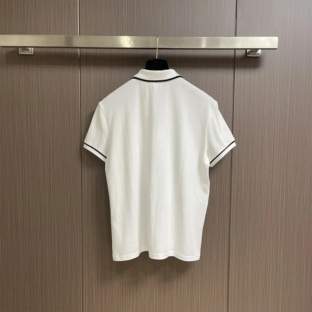 Side angle showcasing tailored fit of Celine Men Classic Polo Shirt in white