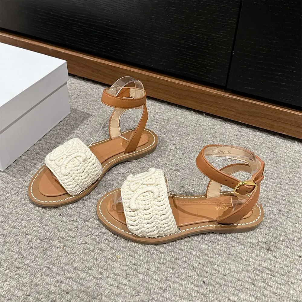 Celine Women Lympia Sandal in Triomphe Maccramé Cotton & Calfskin-White - image 5