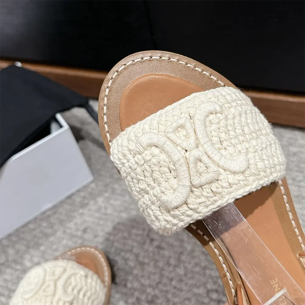 Celine Women Lympia Sandal in Triomphe Maccramé Cotton & Calfskin-White - image 9