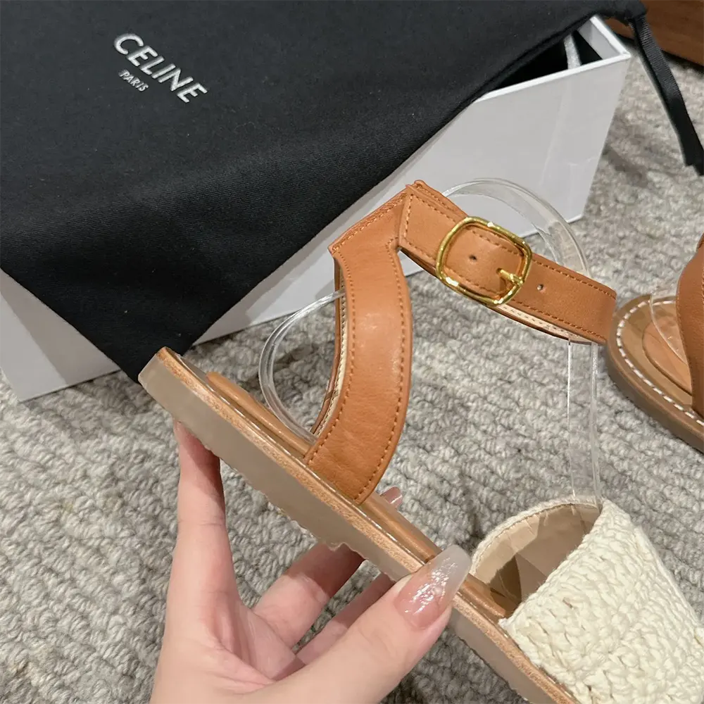Celine Women Lympia Sandal in Triomphe Maccramé Cotton & Calfskin-White - image 8