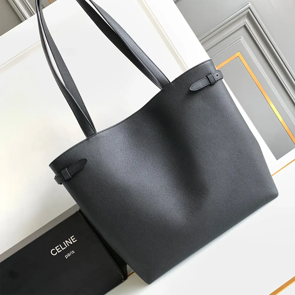 Side angle showing grained calfskin texture on Celine Women Medium Cabas Anaïs