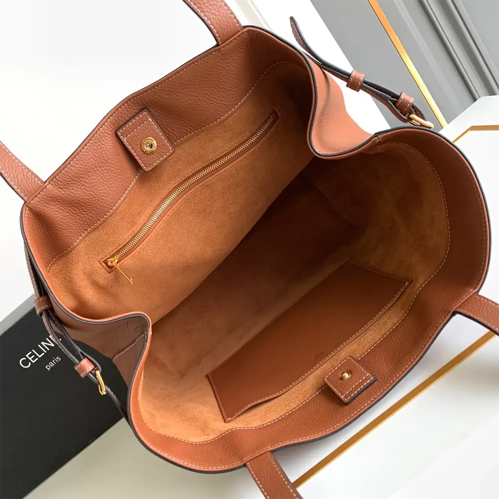 Celine Women Medium Cabas Anaïs Cuir Triomphe in Grained Calfskin-Tan - image 6