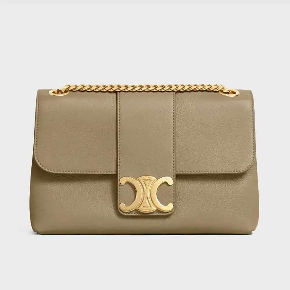 Front view of Celine Women Medium Celine Victoire Bag in light brown calfskin