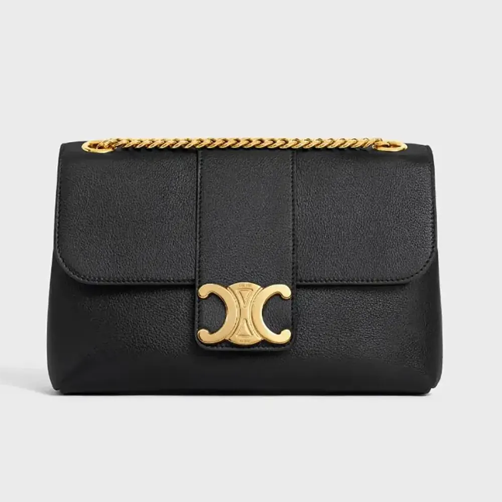 Front view of Celine Women Medium Celine Victoire Bag in black calfskin