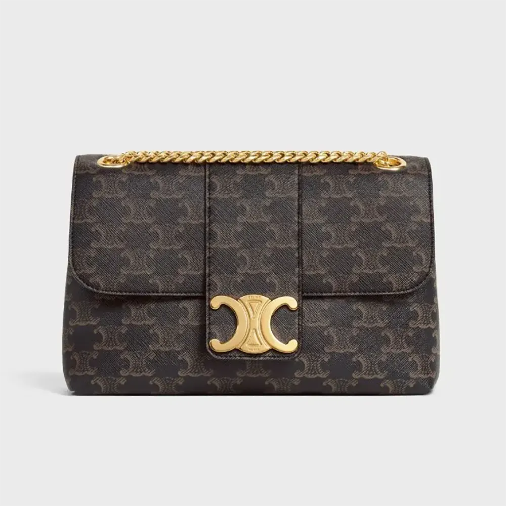Front view of Celine Women Medium Celine Victoire Bag in Triomphe Canvas