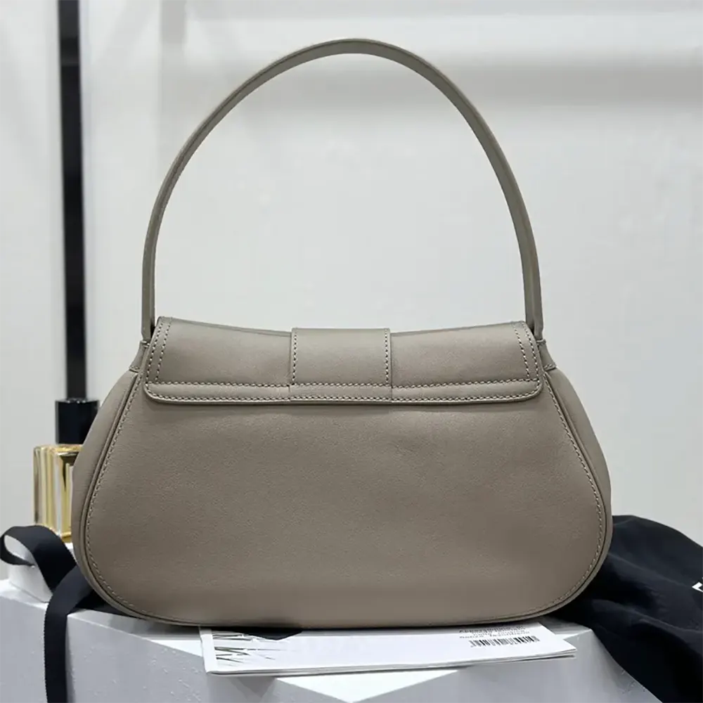 Side profile showing structure of Celine Women Medium Polly Bag light brown