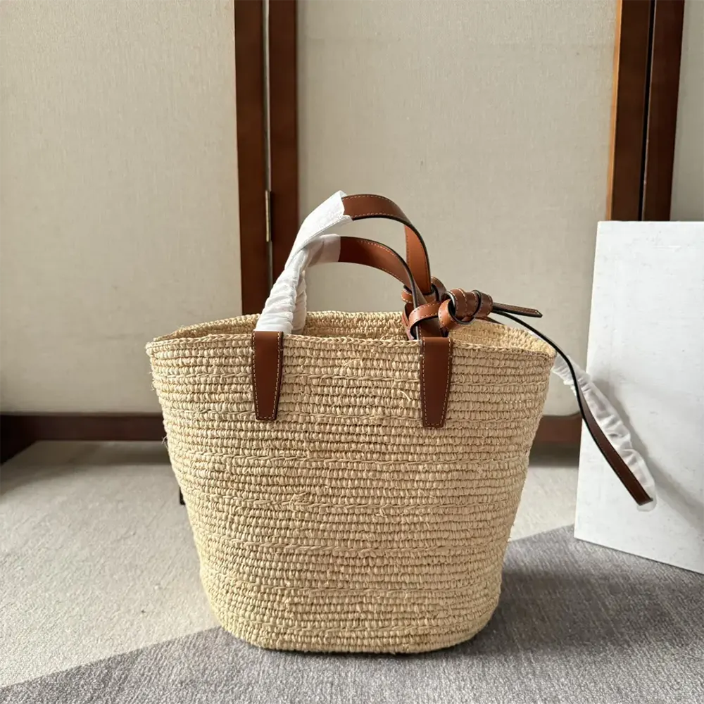 Side angle showing woven raffia texture on Celine Women Teen Supple Classic Panier