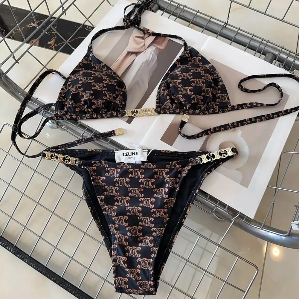 Side angle showing silhouette of Celine Women Triangle Top / Swimsuit Bottom