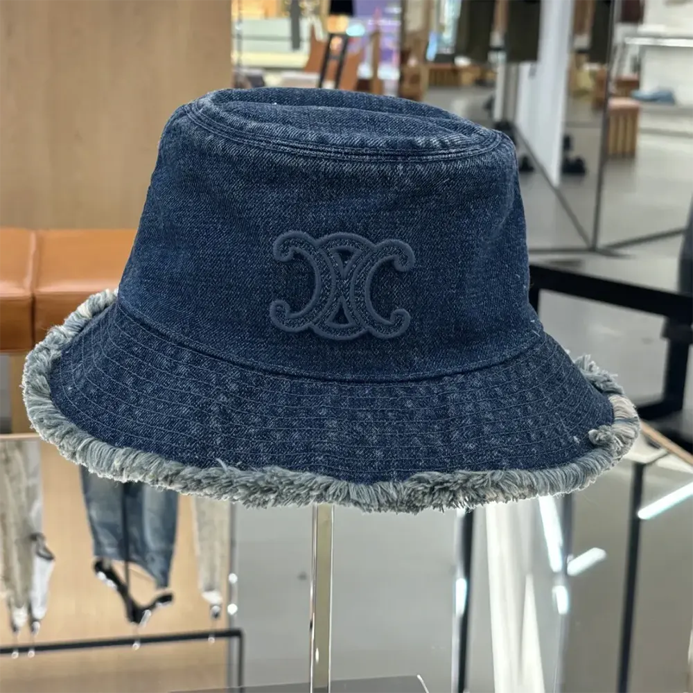 Celine Women Triomphe Bucket Hat in Dark Union Wash Denim - image 8