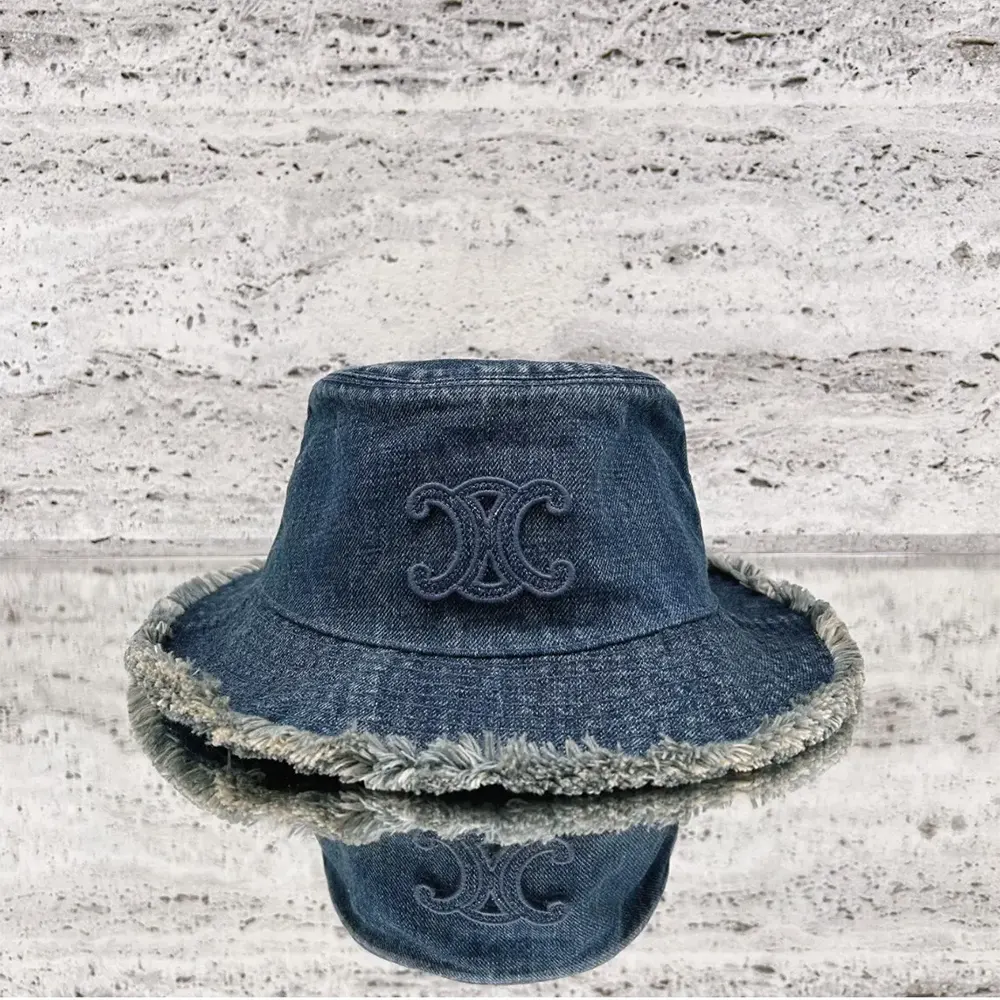 Celine Women Triomphe Bucket Hat in Dark Union Wash Denim - image 6