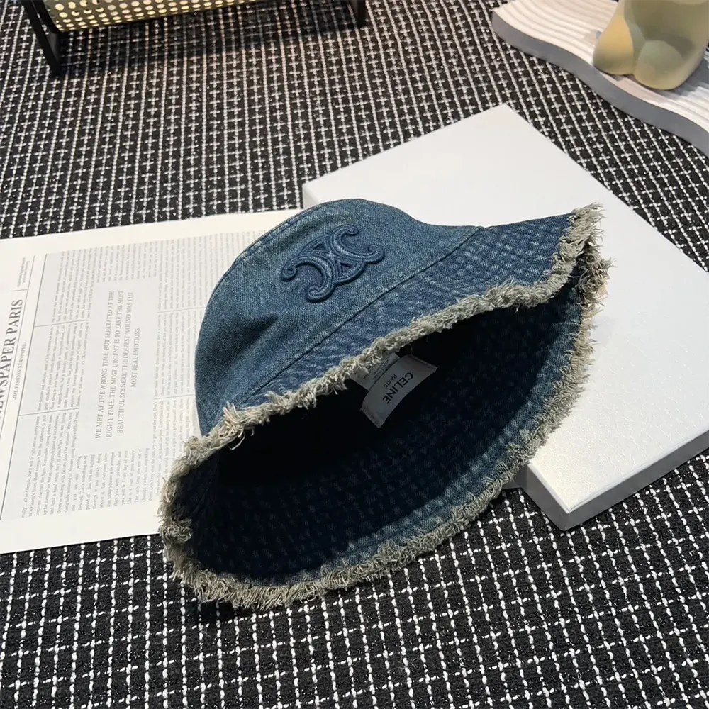 Celine Women Triomphe Bucket Hat in Dark Union Wash Denim - image 4