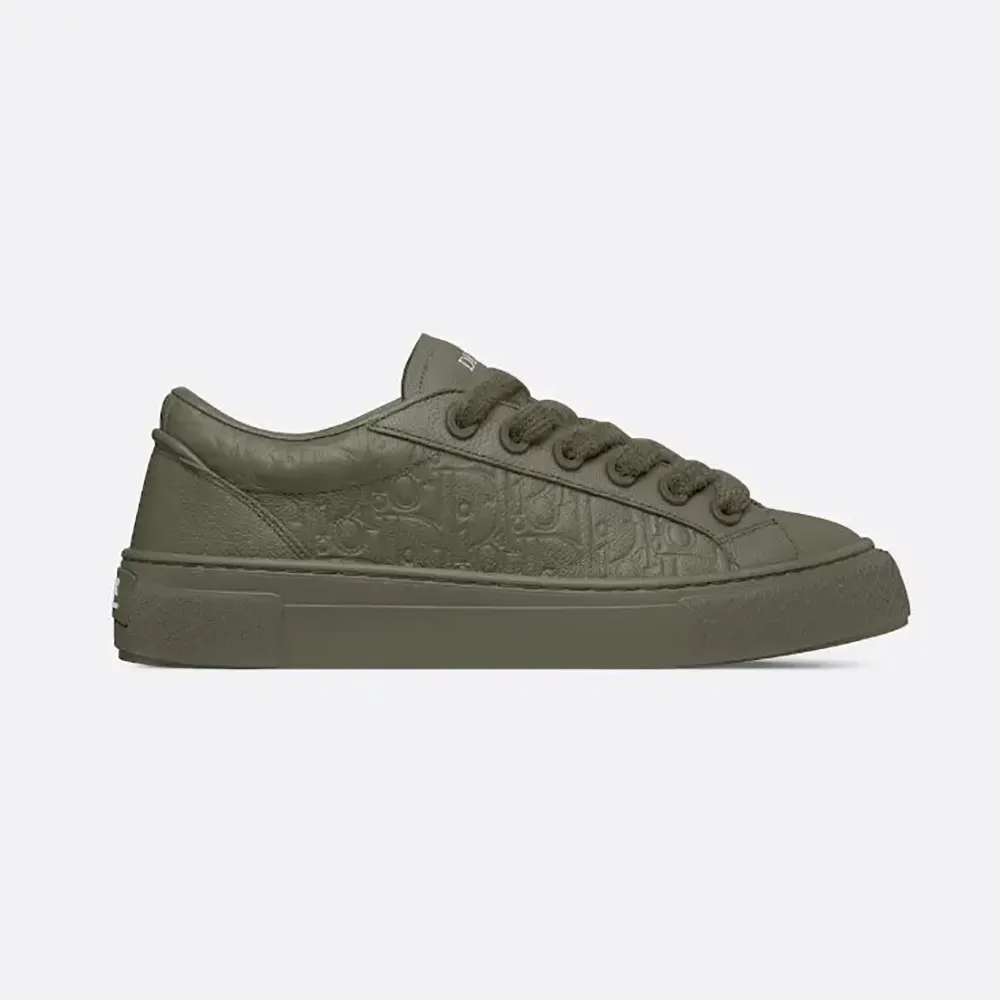 Front angle of Dior Men B33 Sneaker in dark green leather