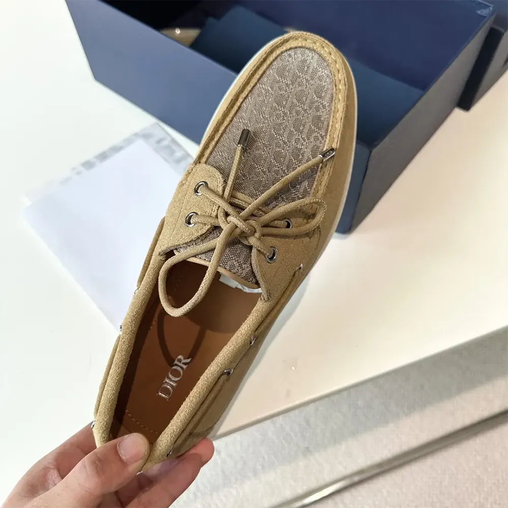 Dior Men Granville Boat Shoe Beige Suede and Beige Dior Oblique Jacquard - image 4