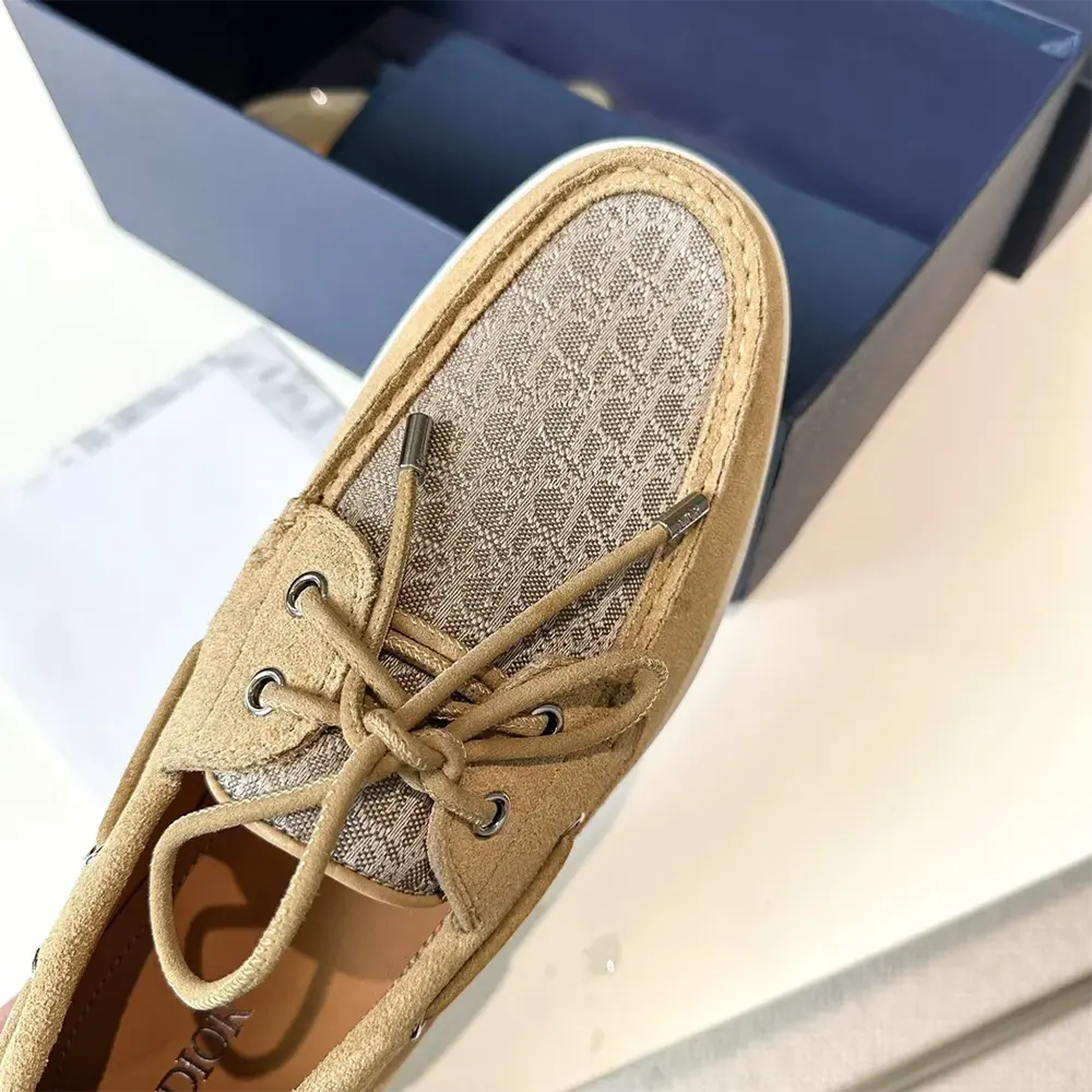 Dior Men Granville Boat Shoe Beige Suede and Beige Dior Oblique Jacquard - image 5