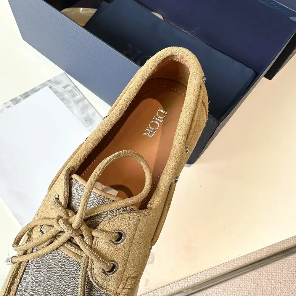 Dior Men Granville Boat Shoe Beige Suede and Beige Dior Oblique Jacquard - image 6