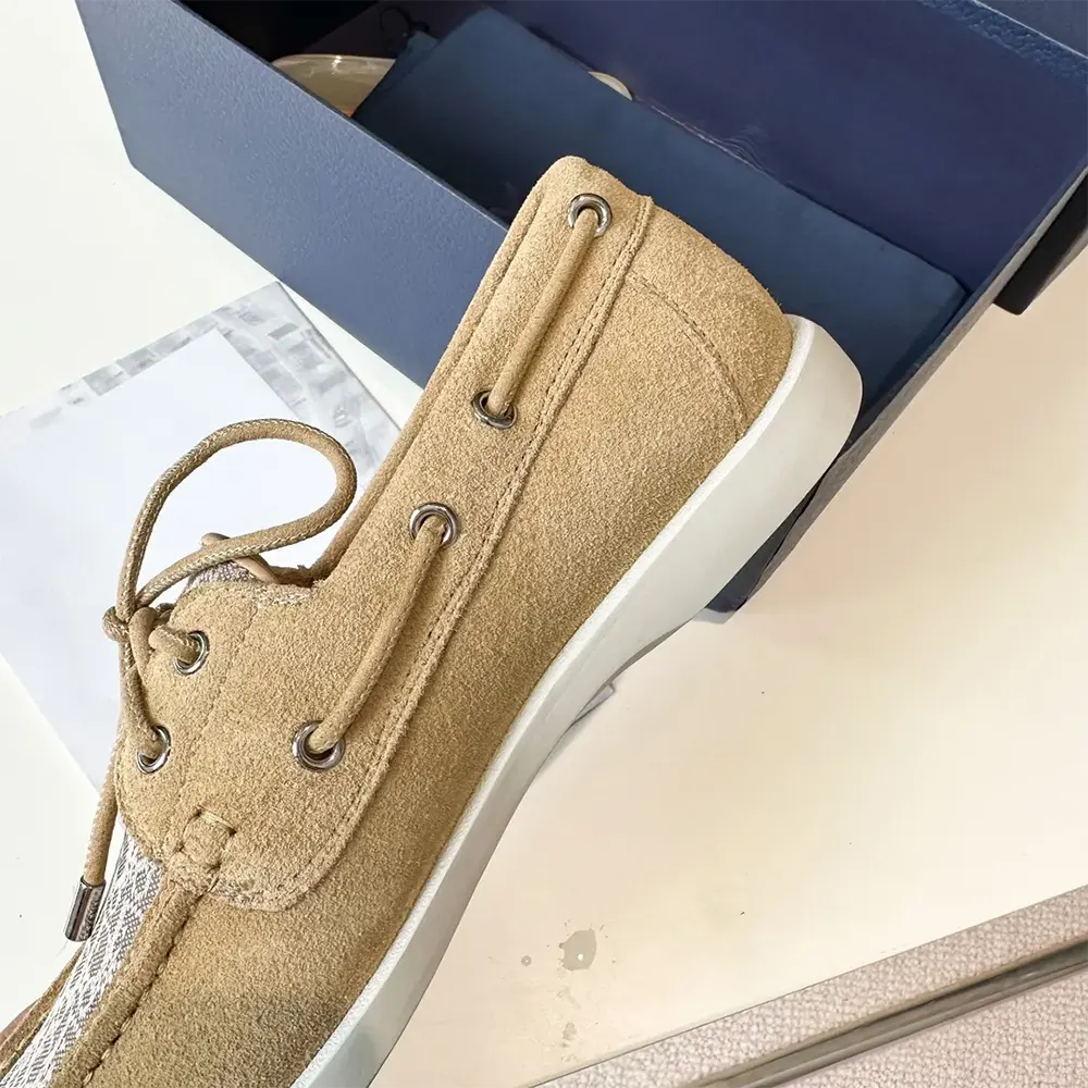 Dior Men Granville Boat Shoe Beige Suede and Beige Dior Oblique Jacquard - image 8