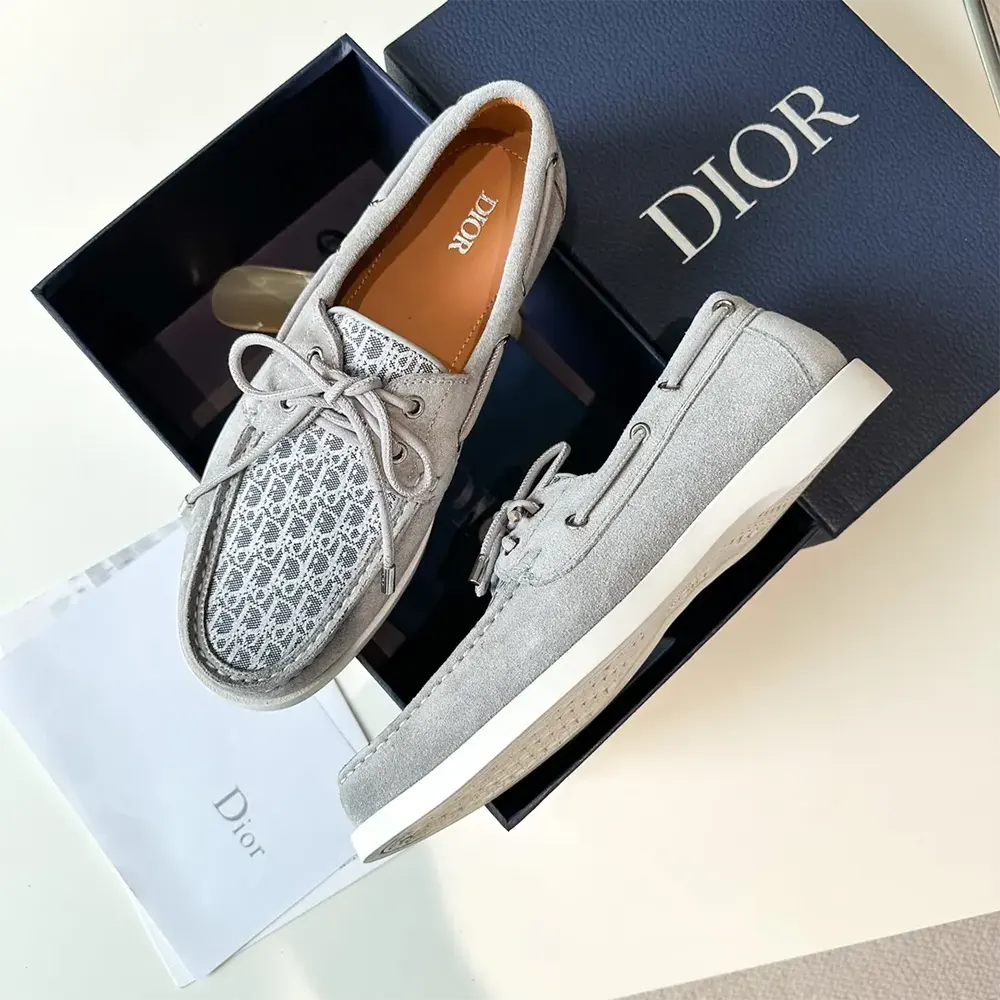 Dior Men Granville Boat Shoe Dior Gray Suede and Dior Oblique Jacquard - image 4