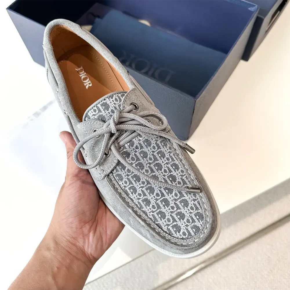 Dior Men Granville Boat Shoe Dior Gray Suede and Dior Oblique Jacquard - image 6