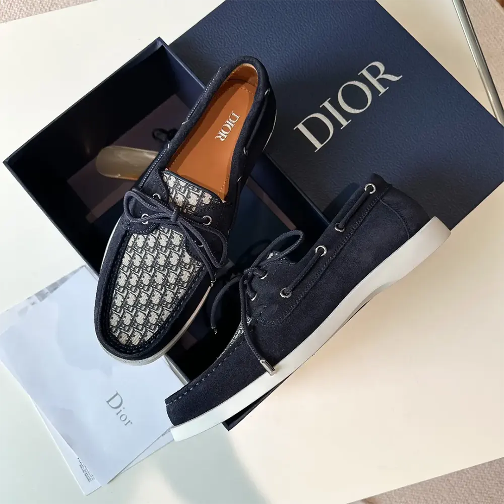 Top view highlighting slip-on silhouette of Dior Men Granville Boat Shoe