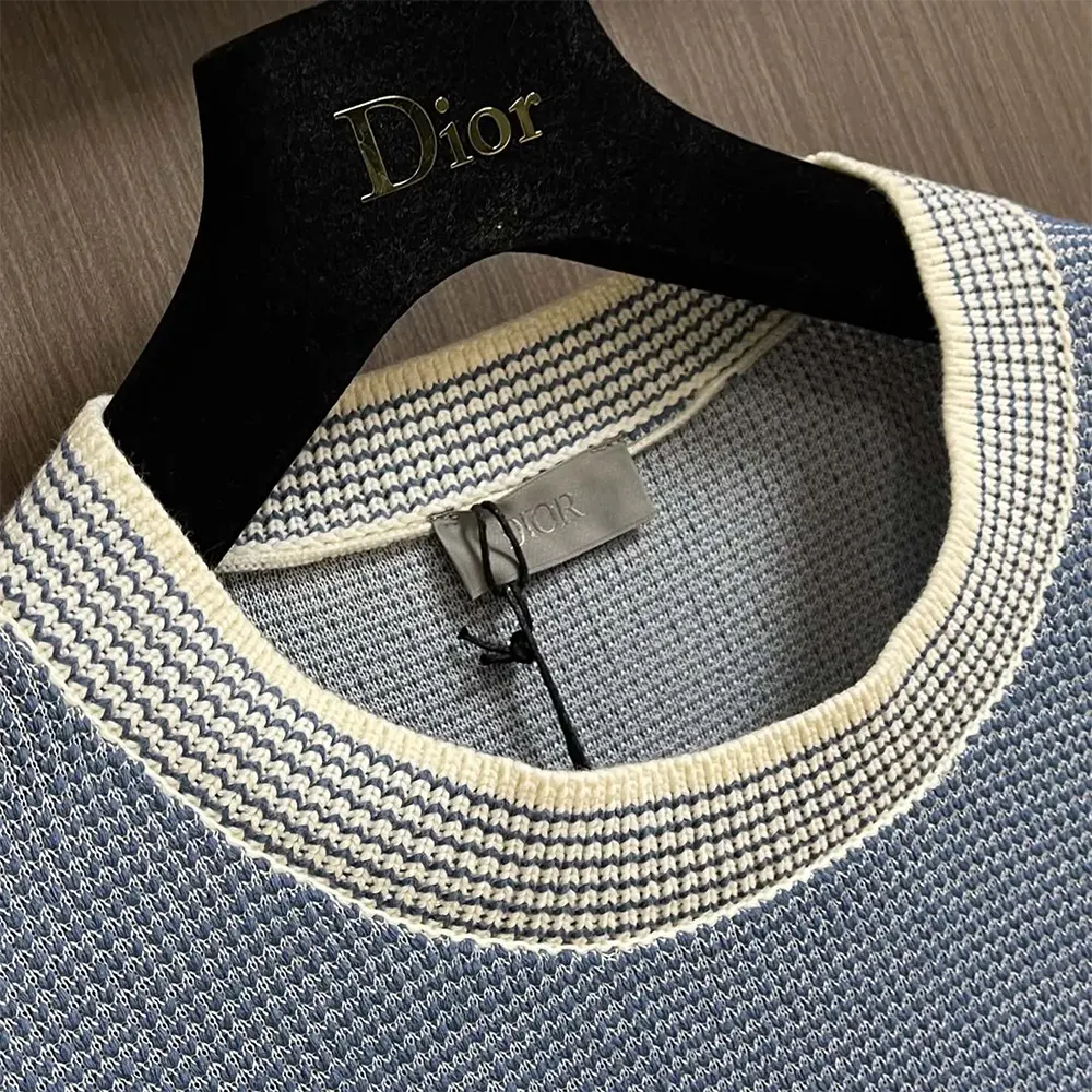 Dior Men Italic T-Shirt Blue Cotton-Blend Tramato Knit - image 4