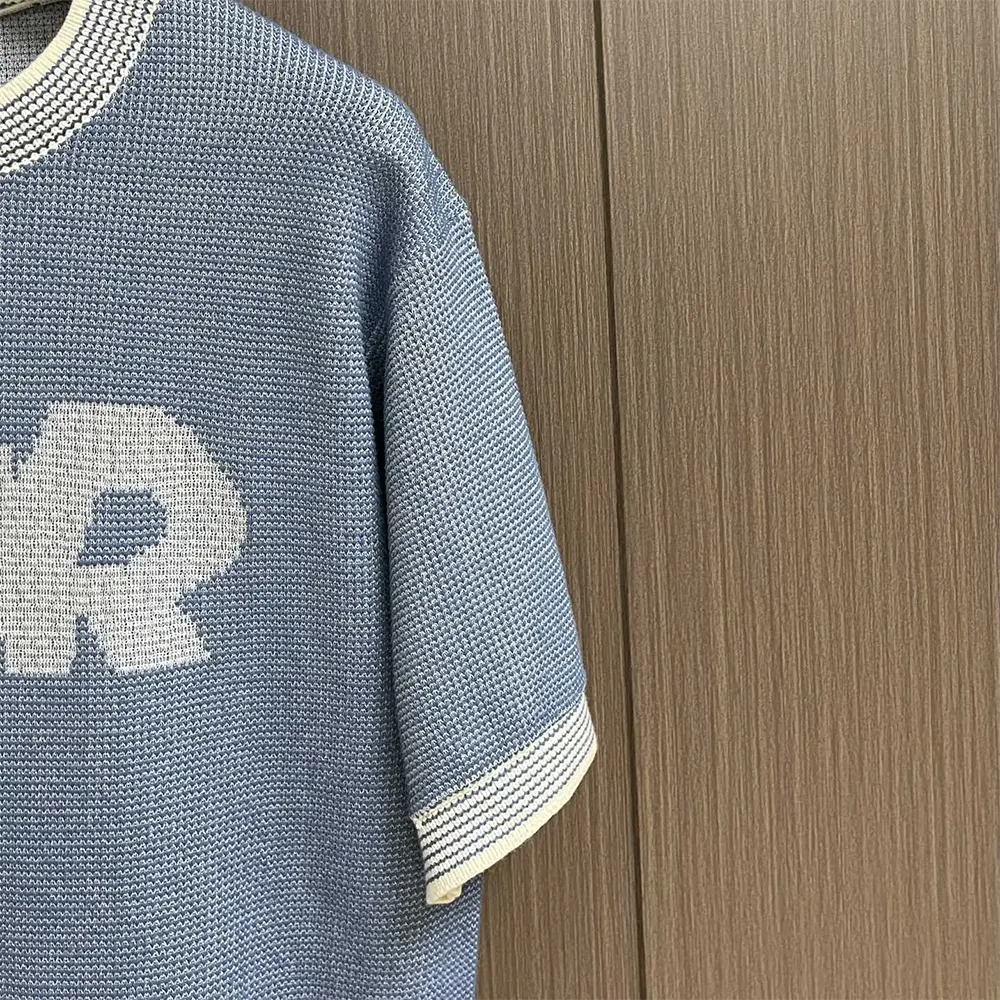 Dior Men Italic T-Shirt Blue Cotton-Blend Tramato Knit - image 6
