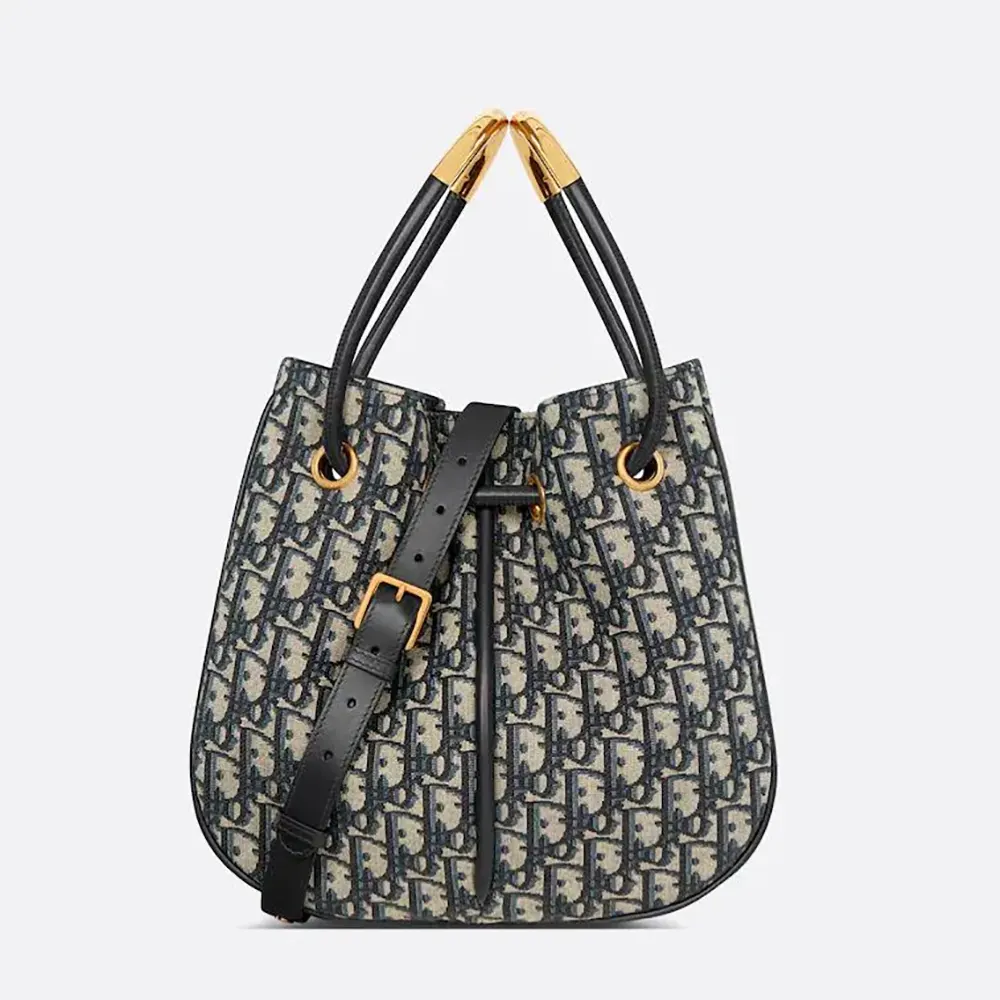Front view of Dior Women Medium Dior Nolita Bag Blue Dior Oblique Jacquard