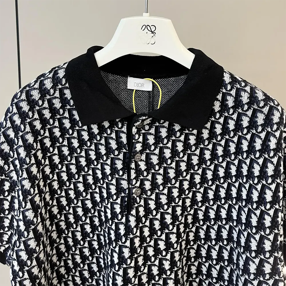 Dior Men Oblique Polo Shirt Beige Blue and Black Cotton Jacquard - image 4