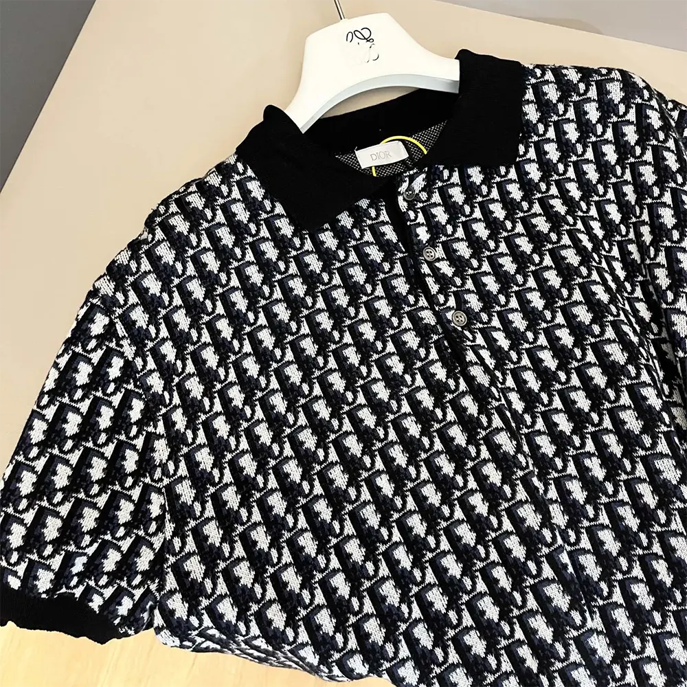 Dior Men Oblique Polo Shirt Beige Blue and Black Cotton Jacquard - image 6