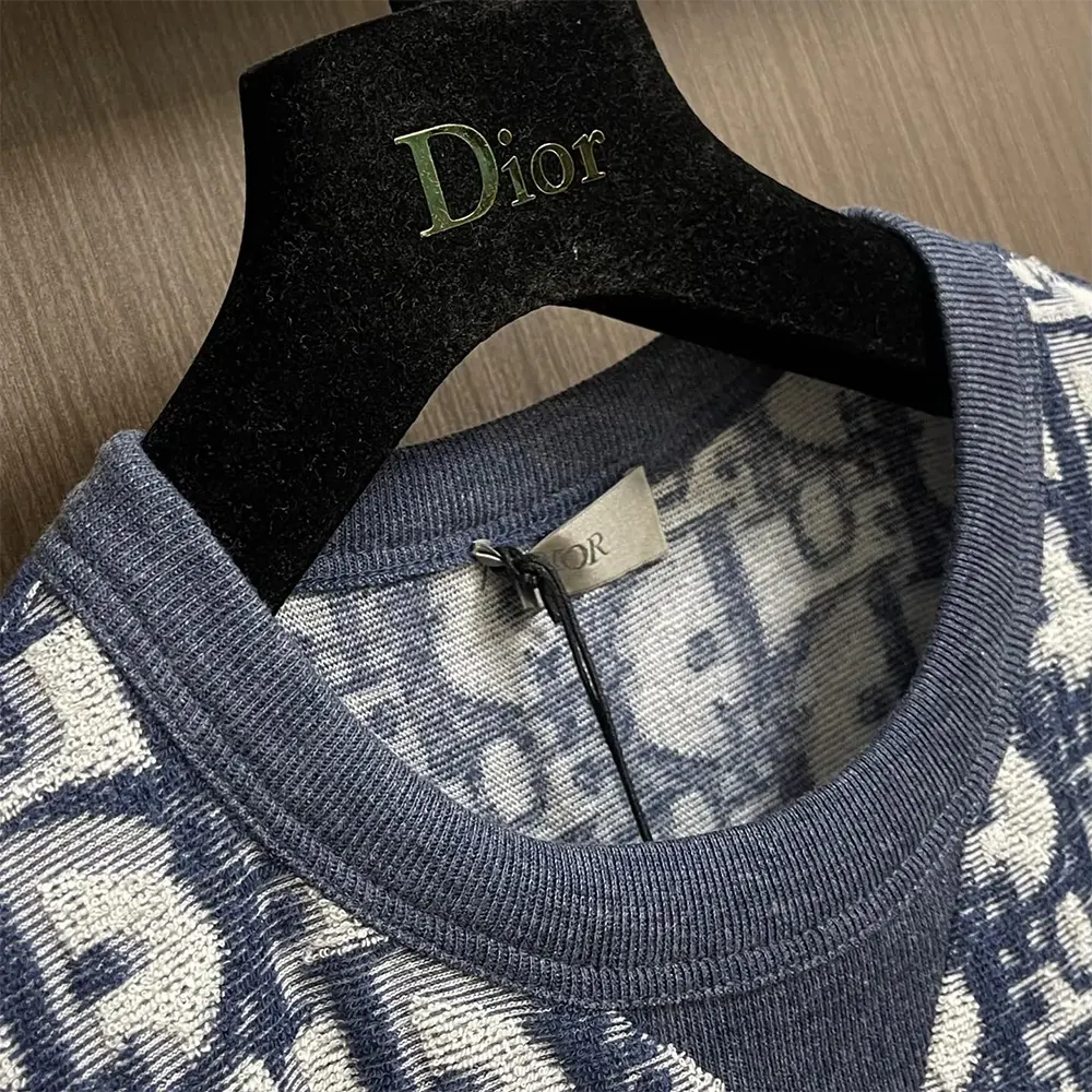 Dior Men Oblique Relaxed-Fit T-Shirt Blue and White Terry Cotton Jersey - image 4