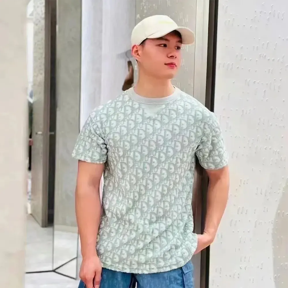Dior Men Oblique Relaxed-Fit T-Shirt Green and White Terry Cotton Jersey - image 10