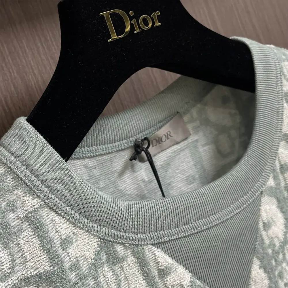 Dior Men Oblique Relaxed-Fit T-Shirt Green and White Terry Cotton Jersey - image 4