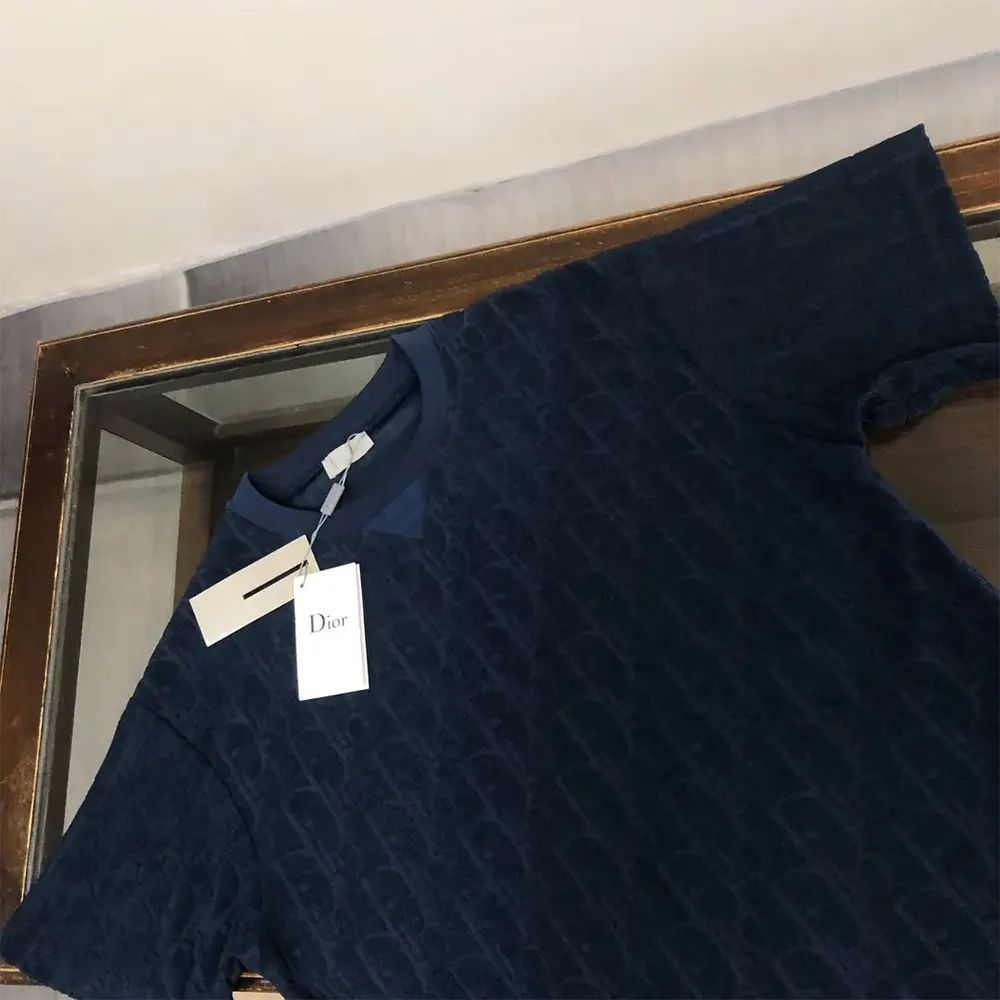 Dior Men Oblique Relaxed-Fit T-Shirt Navy Blue Terry Cotton Jacquard - image 9