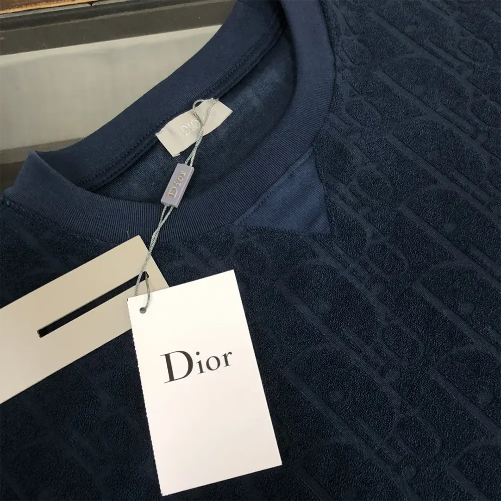 Dior Men Oblique Relaxed-Fit T-Shirt Navy Blue Terry Cotton Jacquard - image 8