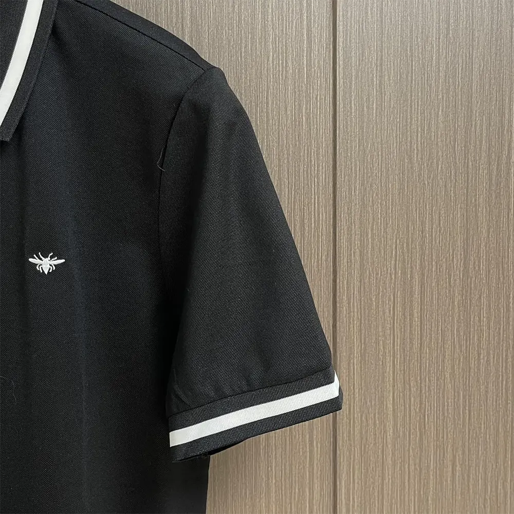 Dior Men Polo Shirt with Bee Embroidery Black Cotton Piqué - image 5