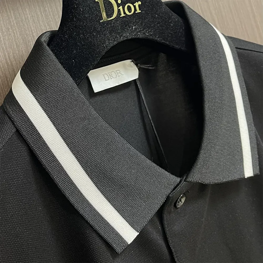 Dior Men Polo Shirt with Bee Embroidery Black Cotton Piqué - image 4