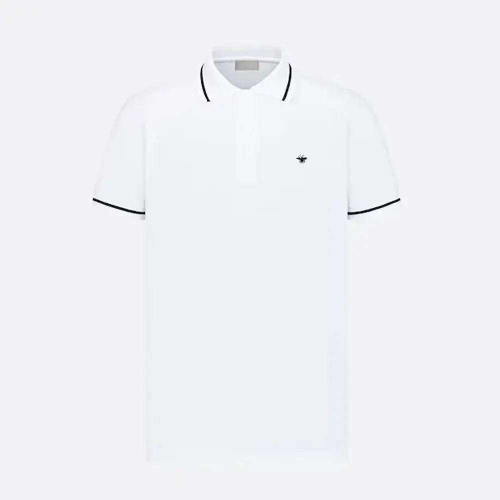 Front view of Dior Men Logo-embroidered Cotton Polo shirt-White