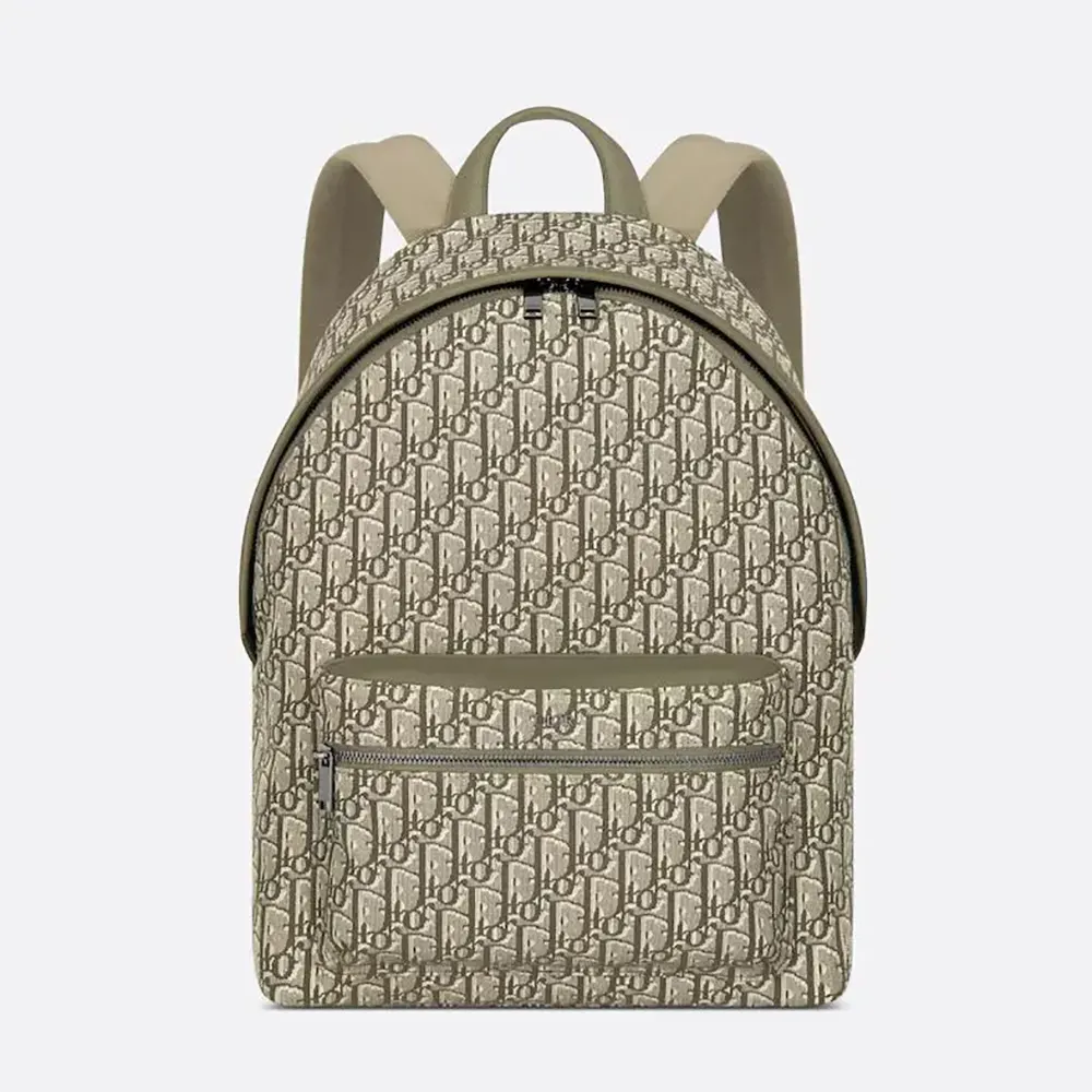 Front view of Dior Men Rider Backpack Khaki Dior Oblique Jacquard