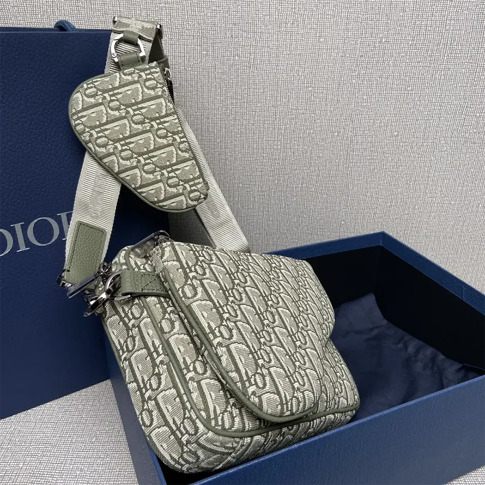 Dior Men Saddle Triple Pouch Khaki Dior Oblique Jacquard - image 6